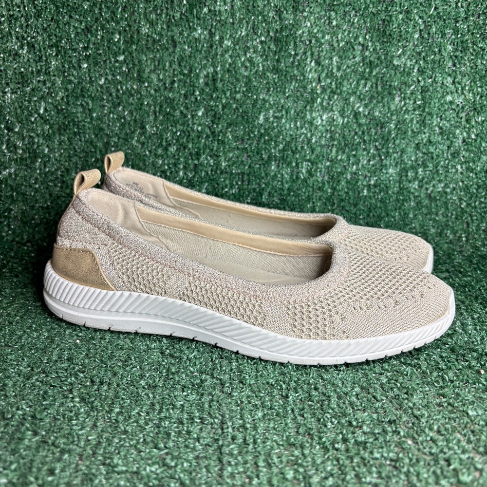 Easy Spirit Glitz 2 Knit Slip On Comfort Walking Ballet Flat Shoes Gold Women 8M
